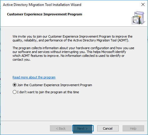 Installing ADMt on Windows Server 2016